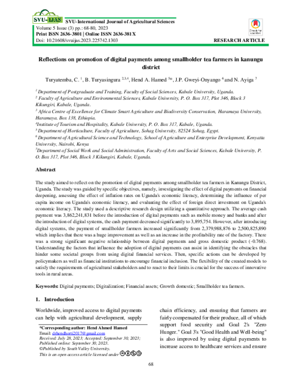 First page of “Reflections on promotion of digital payments among smallholder tea farmers in kanungu district”