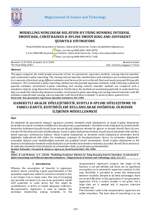 First page of “Modelling Nonlinear Relation by Using Running Interval Smoother, Constrained B-Spline Smoothing and Different Quantile Estimators”