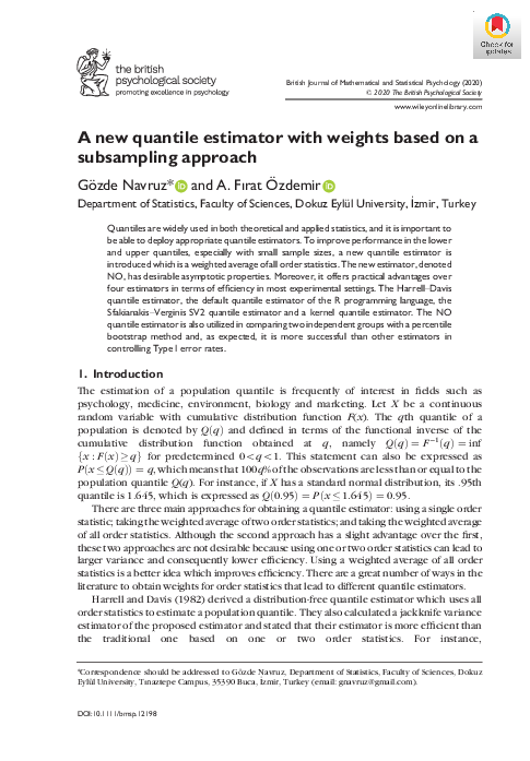 First page of “A new quantile estimator with weights based on a subsampling approach”