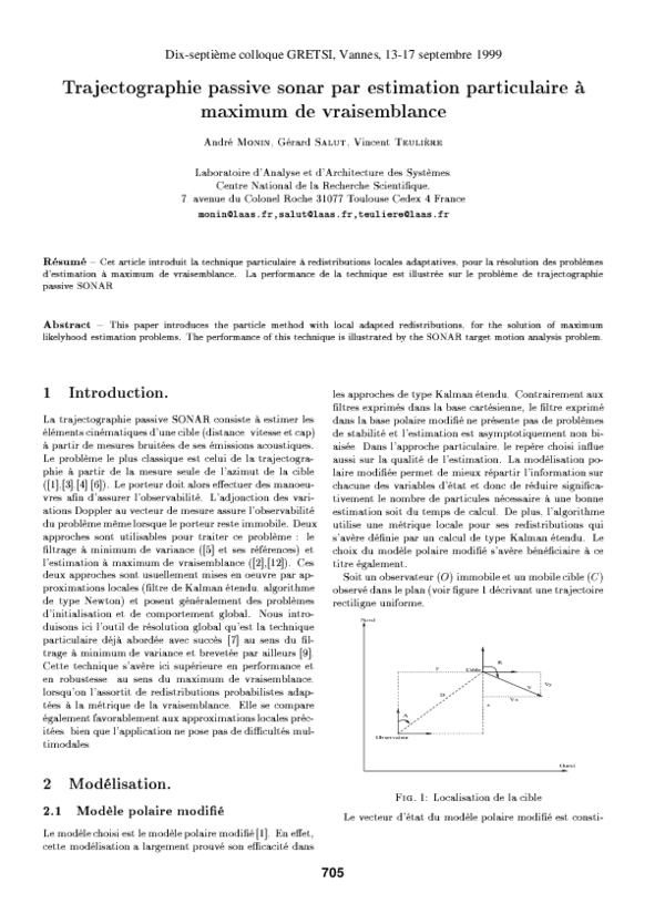 First page of “Trajectographie passive sonar par estimation particulaire à maximum de vraisemblance”