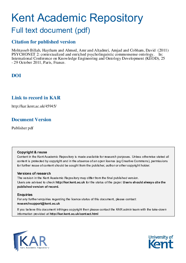 First page of “PSYCHONET 2 - Contextualized and Enriched Psycholinguistic Commonsense Ontology”