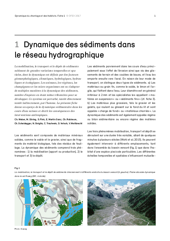 First page of “Dynamique des sédiments dans le réseau hydrographique”