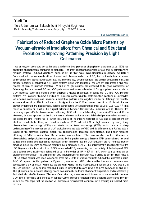 First page of “Fabrication of reduced graphene oxide micro patterns by vacuum-ultraviolet irradiation: From chemical and structural evolution to improving patterning precision by light collimation”