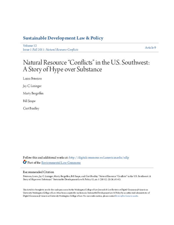 First page of “Natural Resource “Conflicts” in the U.S.Southwest: A Story of Hype over Substance”