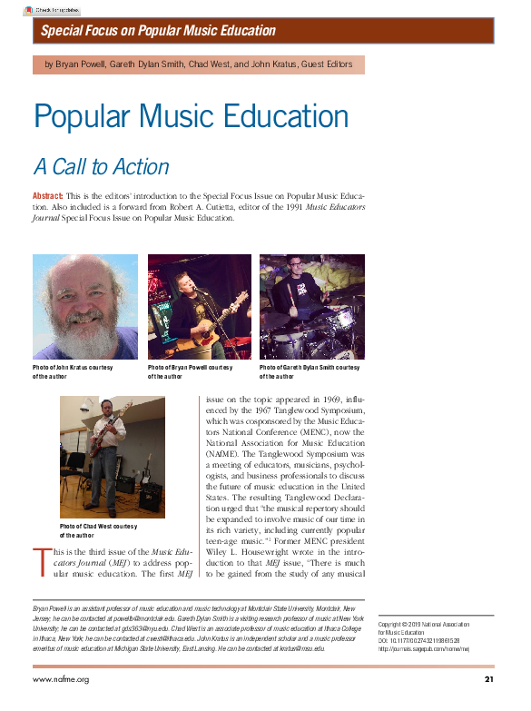 First page of “Popular Music Education: A Call to Action”