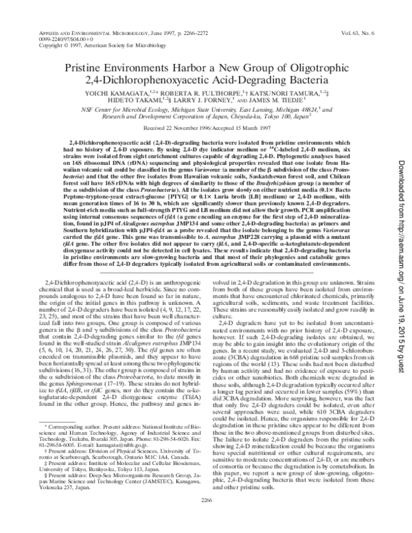 First page of “Pristine environments harbor a new group of oligotrophic 2,4-dichlorophenoxyacetic acid-degrading bacteria”