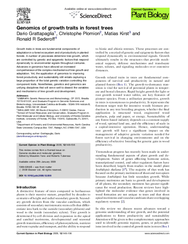 First page of “Genomics of growth traits in forest trees”