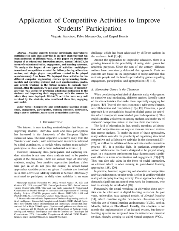 First page of “Application of Competitive Activities to Improve Students’ Participation”