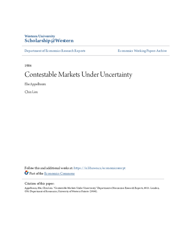 First page of “Contestable Markets under Uncertainty”