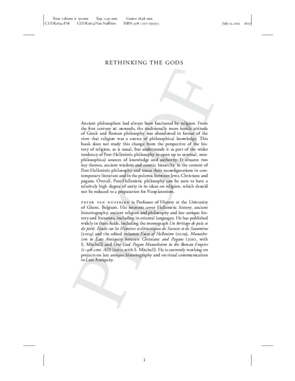First page of “2011. Rethinking the Gods. Philosophical Readings of Religion in the Post-Hellenistic Period, Cambridge University Press”