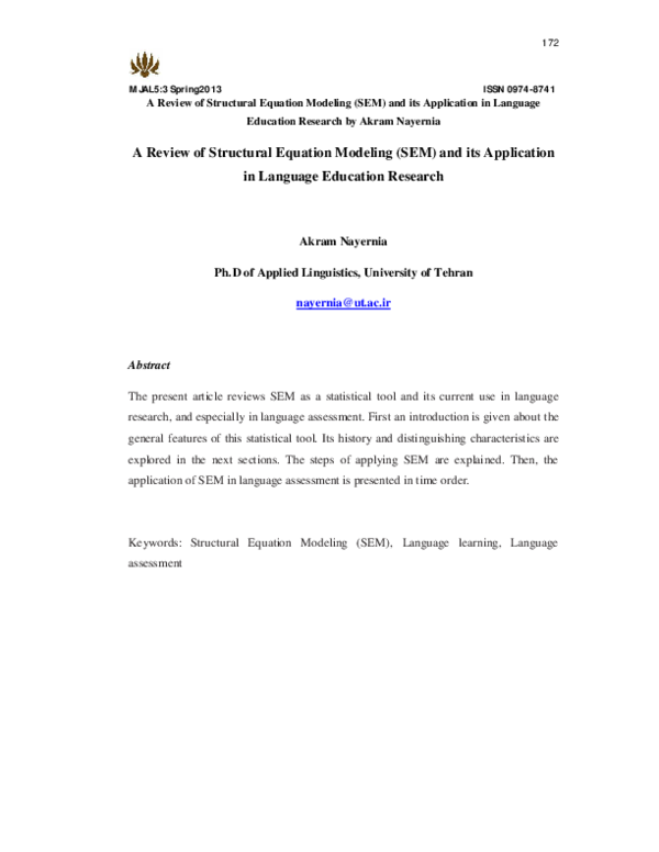 First page of “A Review of Structural Equation Modeling (SEM) and its Application in Language Education Research”