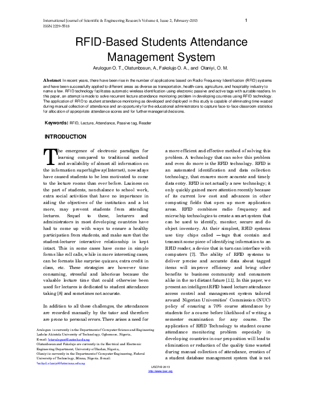 First page of “RFID-Based Students Attendance Management System”