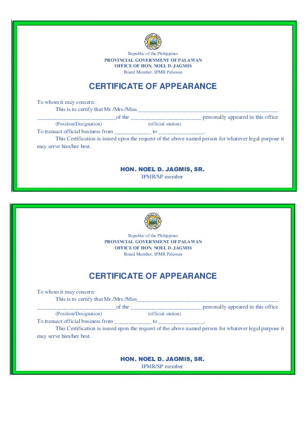 First page of “ CERTIFICATE OF APPEARANCE CERTIFICATE OF APPEARANCE in bm ndj”