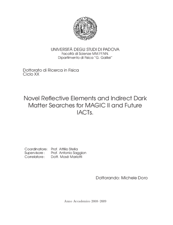 First page of “Novel Reflective Elements and Indirect Dark Matter Searches for MAGIC II and future IACTs”