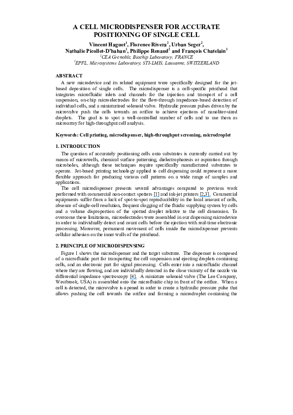 First page of “A cell microdispenser for accurate positioning of single cell”