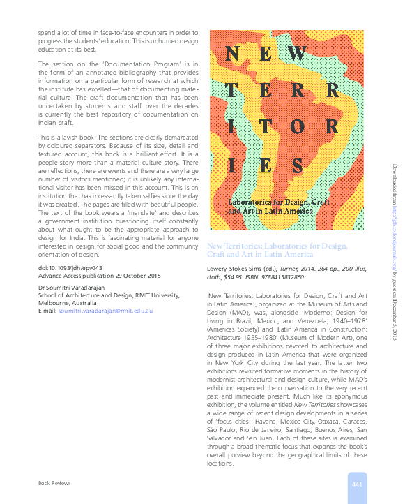 First page of “Review of New Territories: Laboratories for Design, Craft and Art in Latin America”