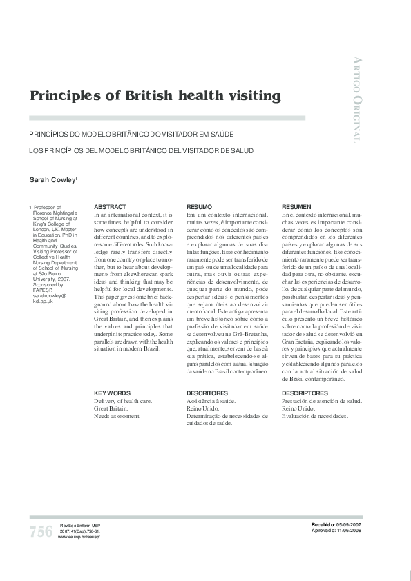 First page of “Principles of British health visiting”