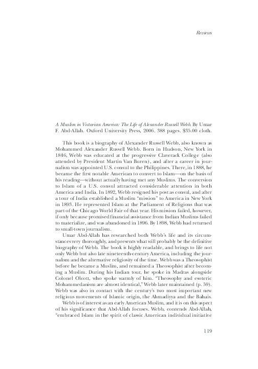 First page of “A Muslim in Victorian America: The Life of Alexander Russell Webb”