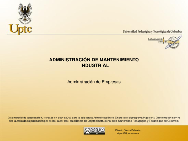 First page of “ADMINISTRACIÓN DE MANTENIMIENTO INDUSTRIAL”