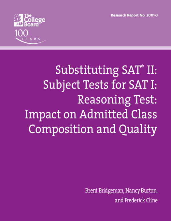 First page of “SUBSTITUTING SAT ® II: SUBJECT TESTS FOR SAT I: REASONING TEST: IMPACT ON ADMITTED CLASS COMPOSITION AND QUALITY”