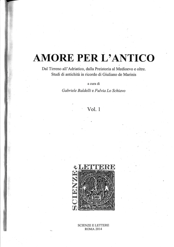 First page of “Una lekanis attica a figure nere dall’area urbana di Caere, in AMORE PER L'ANTICO Dal Tirreno all'Adriatico, dalla Preistoria al Medioevo e oltre. Studi di antichità in ricordo di Giuliano de Marinis, G. Baldelli e F. Lo Schiavo (a cura di), Roma 2014, pp. 31-41”