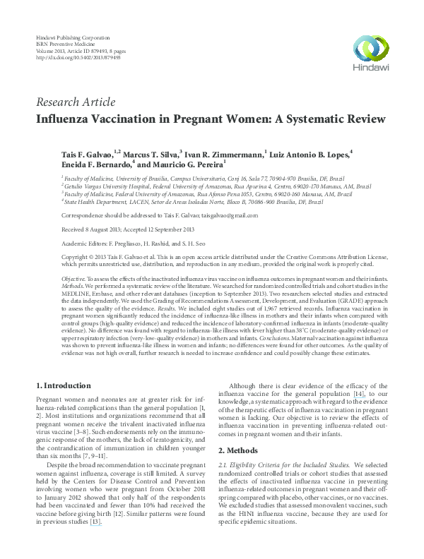 First page of “Influenza vaccination in pregnant women: a systematic review”