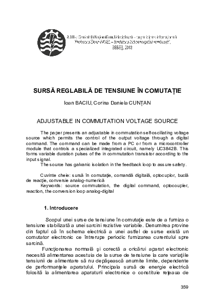 First page of “SURSĂ REGLABILĂ DE TENSIUNE ÎN COMUTAȚIE”