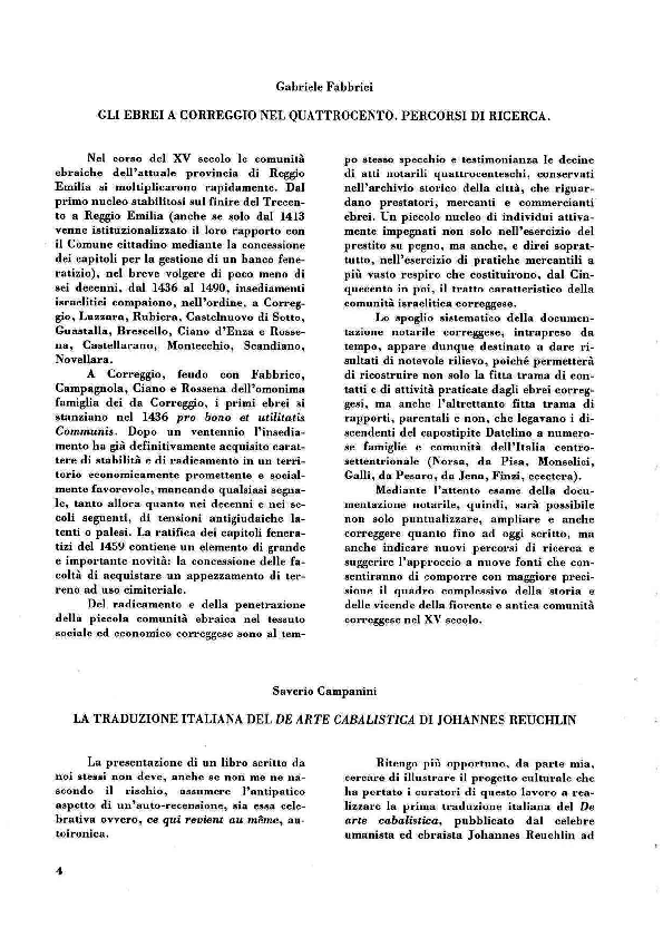 First page of “La traduzione italiana del De arte cabalistica di Johannes Reuchlin, in «Materia Giudaica», 1 (1996), pp. 4-7.”