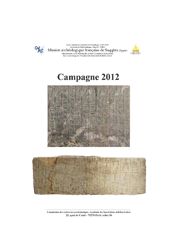 First page of “Mission archéologique française de Saqqâra. Campagne 2012.”