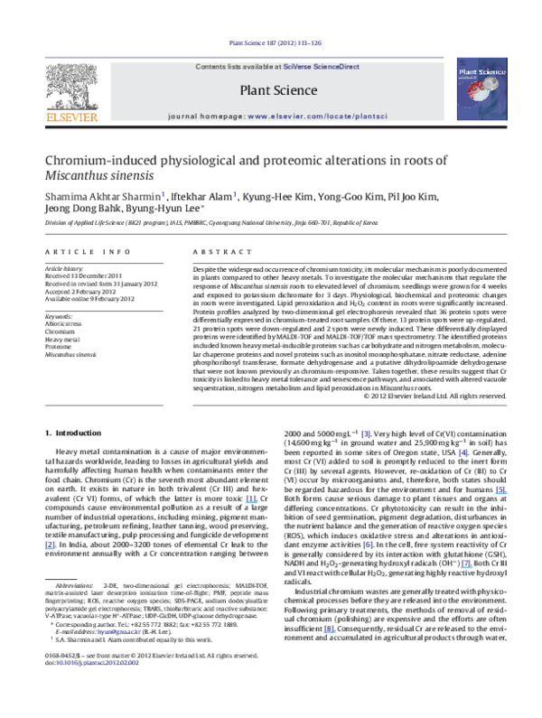 First page of “Chromium-induced physiological and proteomic alterations in roots of Miscanthus sinensis”