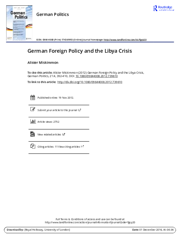 First page of “German Foreign Policy and the Libya Crisis”
