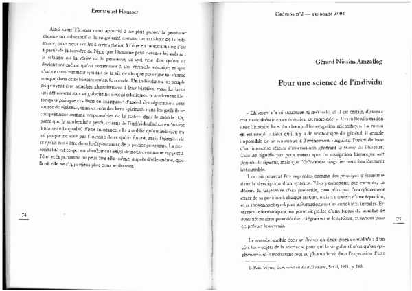 First page of “Pour une science de l'individu”