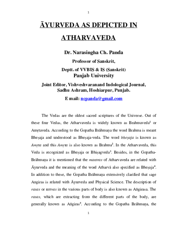 First page of “ÀYURVEDA AS DEPICTED IN ATHARVAVEDA”