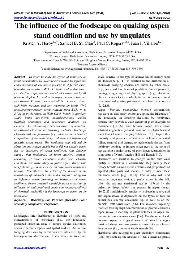 First page of “The influence of the foodscape on quaking aspen stand condition and use by ungulates”