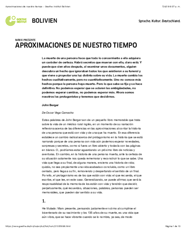 First page of “APROXIMACIONES DE NUESTRO TIEMPO”