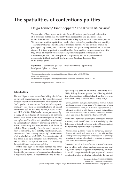 First page of “The spatialities of contentious politics”