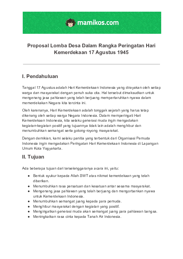 First page of “Proposal Peringatan Hari Kemerdekaan 17 Agustus”