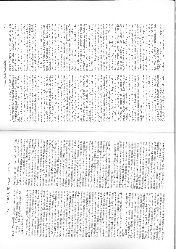 First page of “Ceccarelli P. (2013) Ancient Greek Letter Writing: A Cultural History (600 BC-150 BC). Oxford’. Gnomon 88.7, 644-646.”