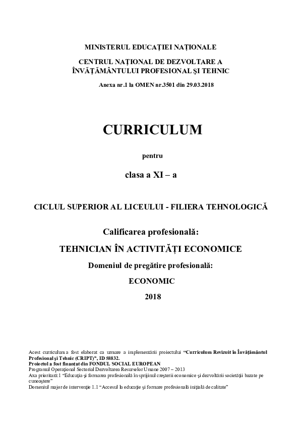 First page of “Curriculum 11 economic”