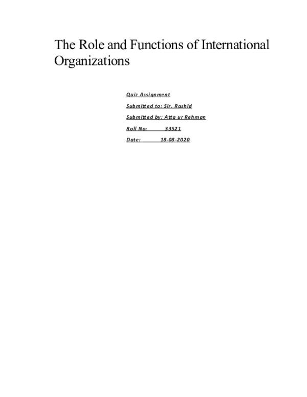 First page of “The Role and Functions of International Organizations”