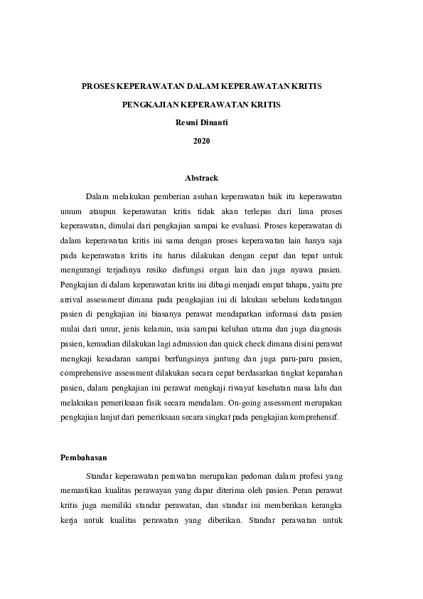 First page of “Proses Keperawatan Kritis dan Pengkajian Keperawatan Kritis”