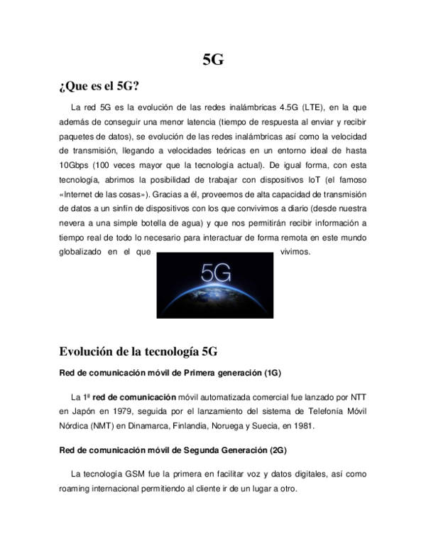 First page of “5G ¿Que es el 5G? Evolución de la tecnología 5G”