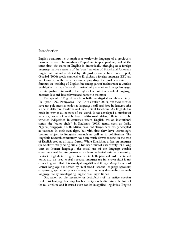 First page of “Introduction: English as A Lingua Franca”