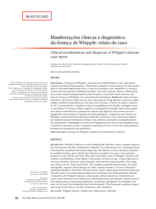 First page of “Clinical manifestations and diagnosis of Whipple's disease: case report”