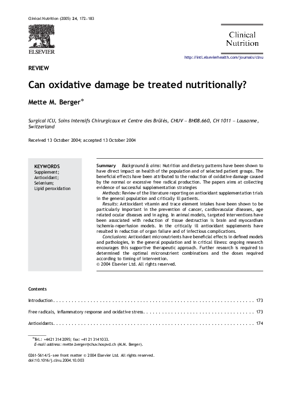 First page of “Can oxidative damage be treated nutritionally?”