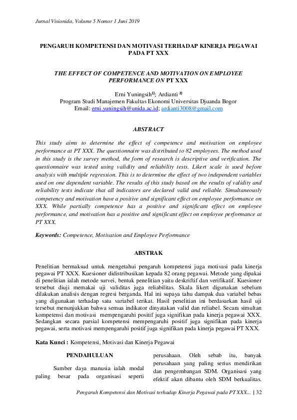 First page of “Pengaruh Kompetensi Dan Motivasi Terhadap Kinerja Pegawai Pada PT XXX”