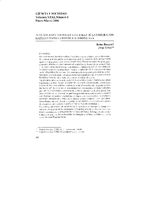 First page of “Algunos aspectos socioculturales de la inmigración haitiana hacia la República Dominicana”