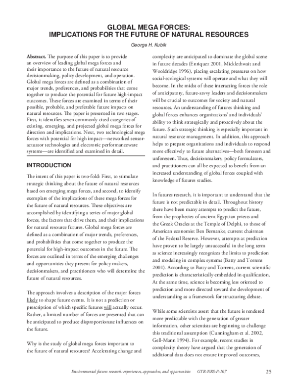 First page of “Global mega forces: Implications for the future of natural resources”