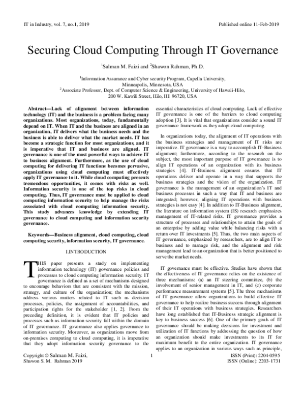 First page of “Securing Cloud Computing Through IT Governance”