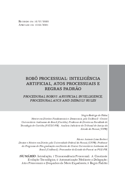 First page of “Robô Processual: Inteligência Artificial, Atos Processuais e Regras Padrão”